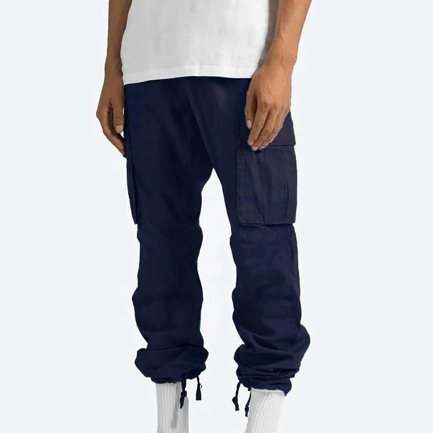 Cargo Pants for Men Drawstring Cargo Pants Workout Athletic Pants Elastic Waist Jogging Loose Straight Leg Work Pants