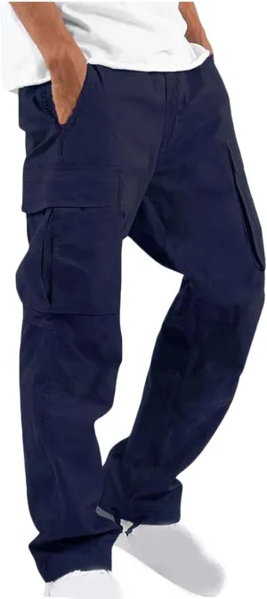 Cargo Pants for Men Drawstring Cargo Pants Workout Athletic Pants Elastic Waist Jogging Loose Straight Leg Work Pants