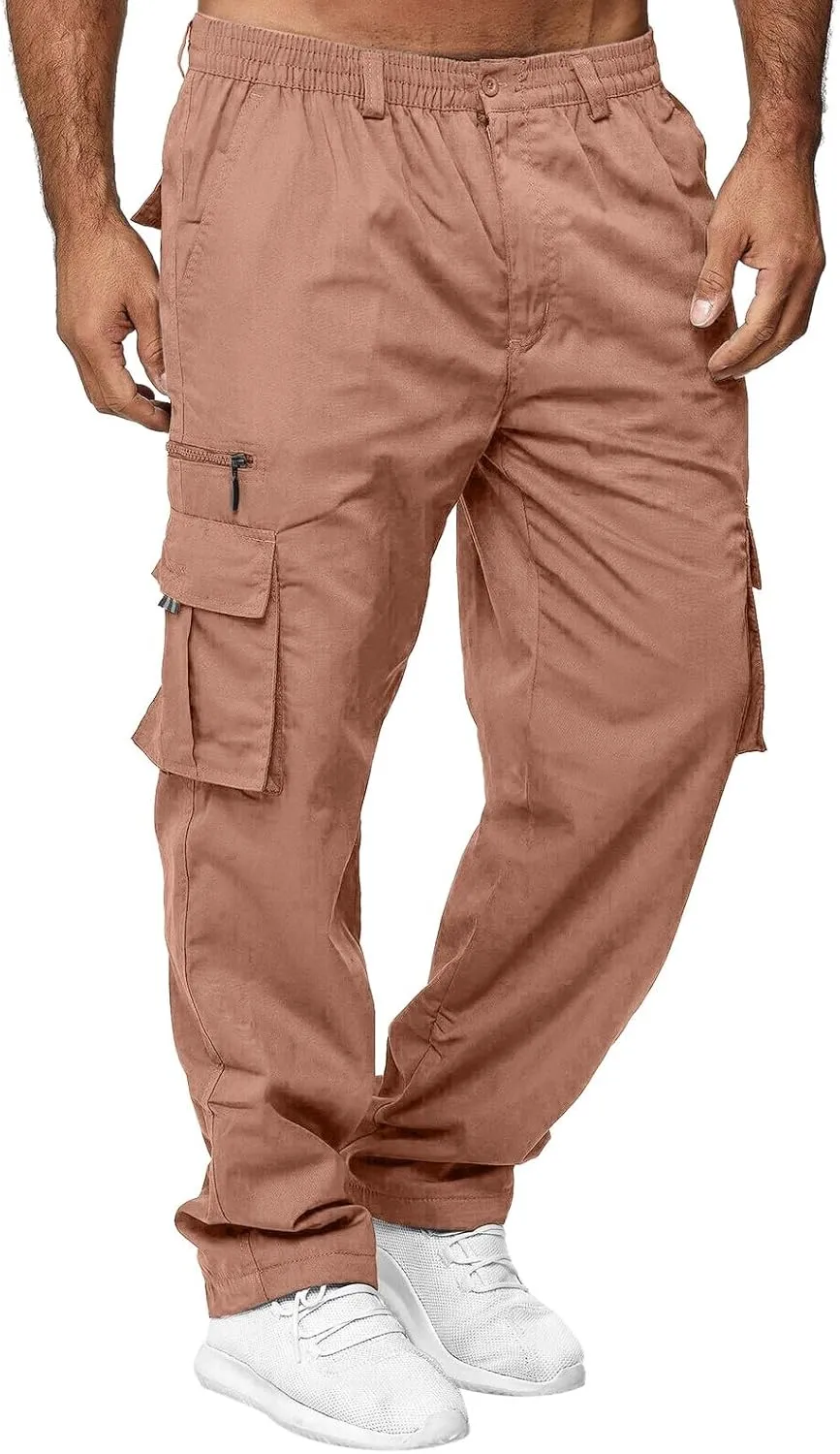 Cargo Pants for Men Relaxed Fit Mens Cargo Pants Heavy Weight Sweatpants Jogging Pocket Sports Elastic Cargo Trousers