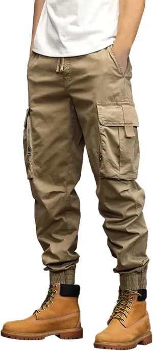 Cargo Sweatpants for Men Pockets Men's Hiking Cargo Straight Leg Sweatpants Stretch Elastic Waist Jogger Sports Pants