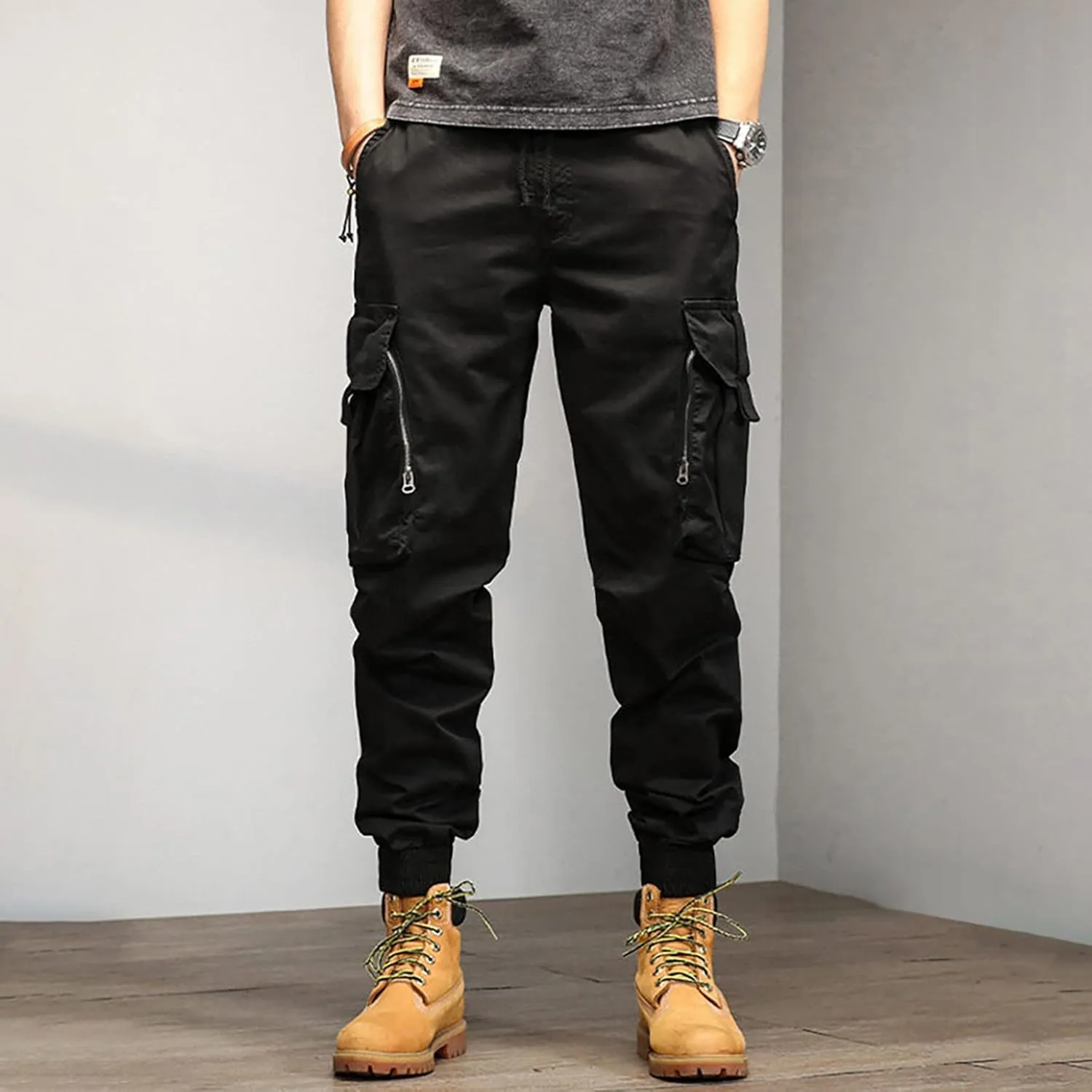 Cargo Sweatpants for Men Pockets Men's Hiking Cargo Straight Leg Sweatpants Stretch Elastic Waist Jogger Sports Pants