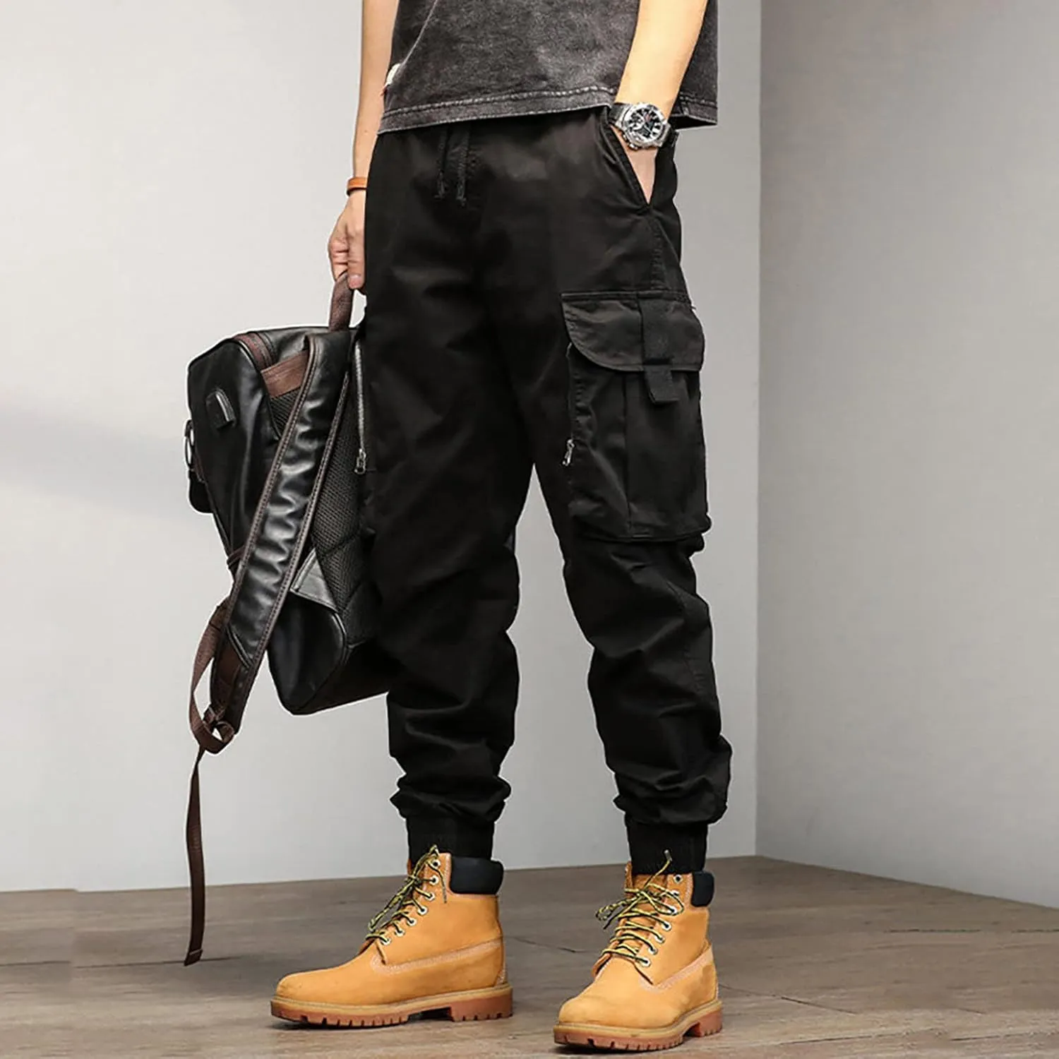 Cargo Sweatpants for Men Pockets Men's Hiking Cargo Straight Leg Sweatpants Stretch Elastic Waist Jogger Sports Pants