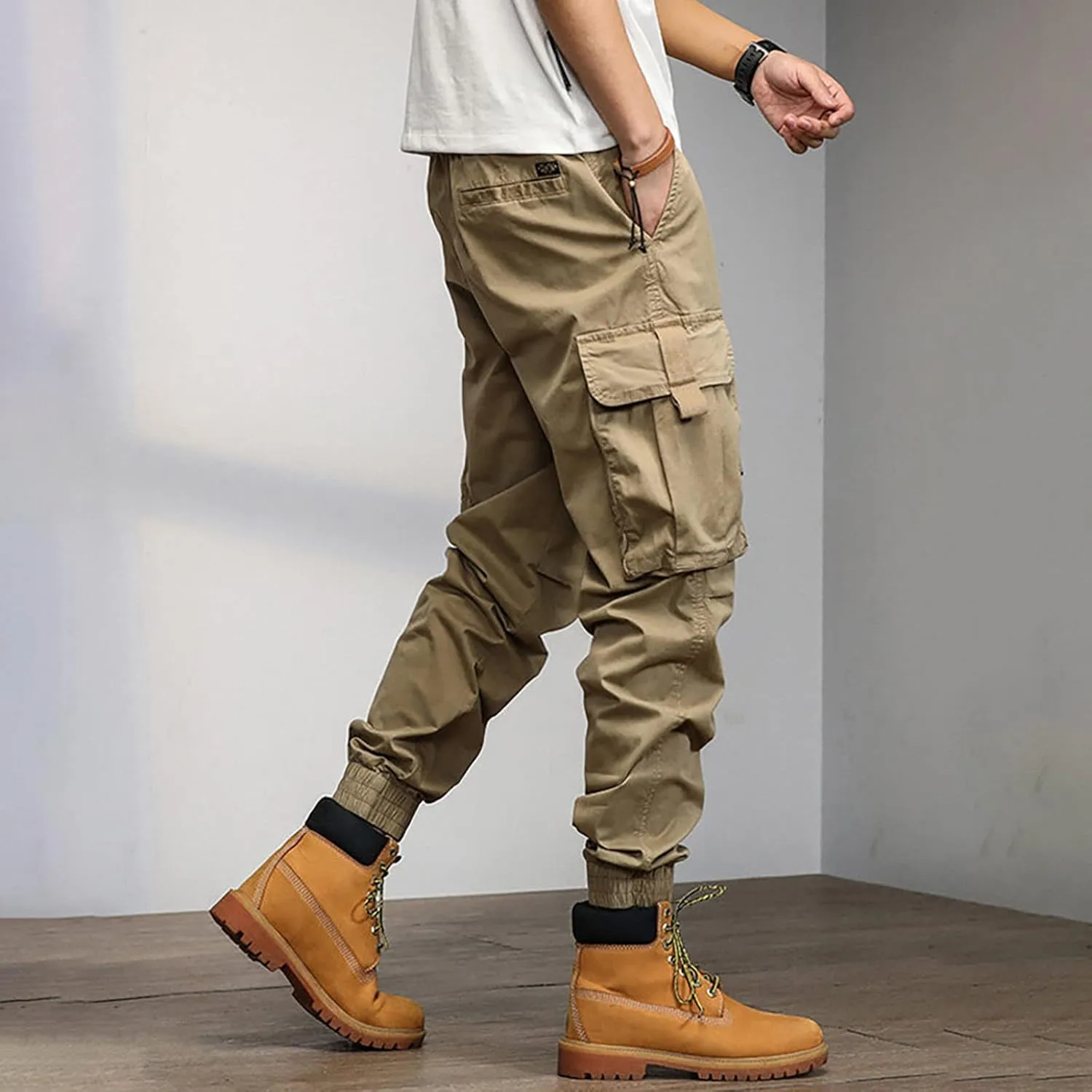 Cargo Sweatpants for Men Pockets Men's Hiking Cargo Straight Leg Sweatpants Stretch Elastic Waist Jogger Sports Pants