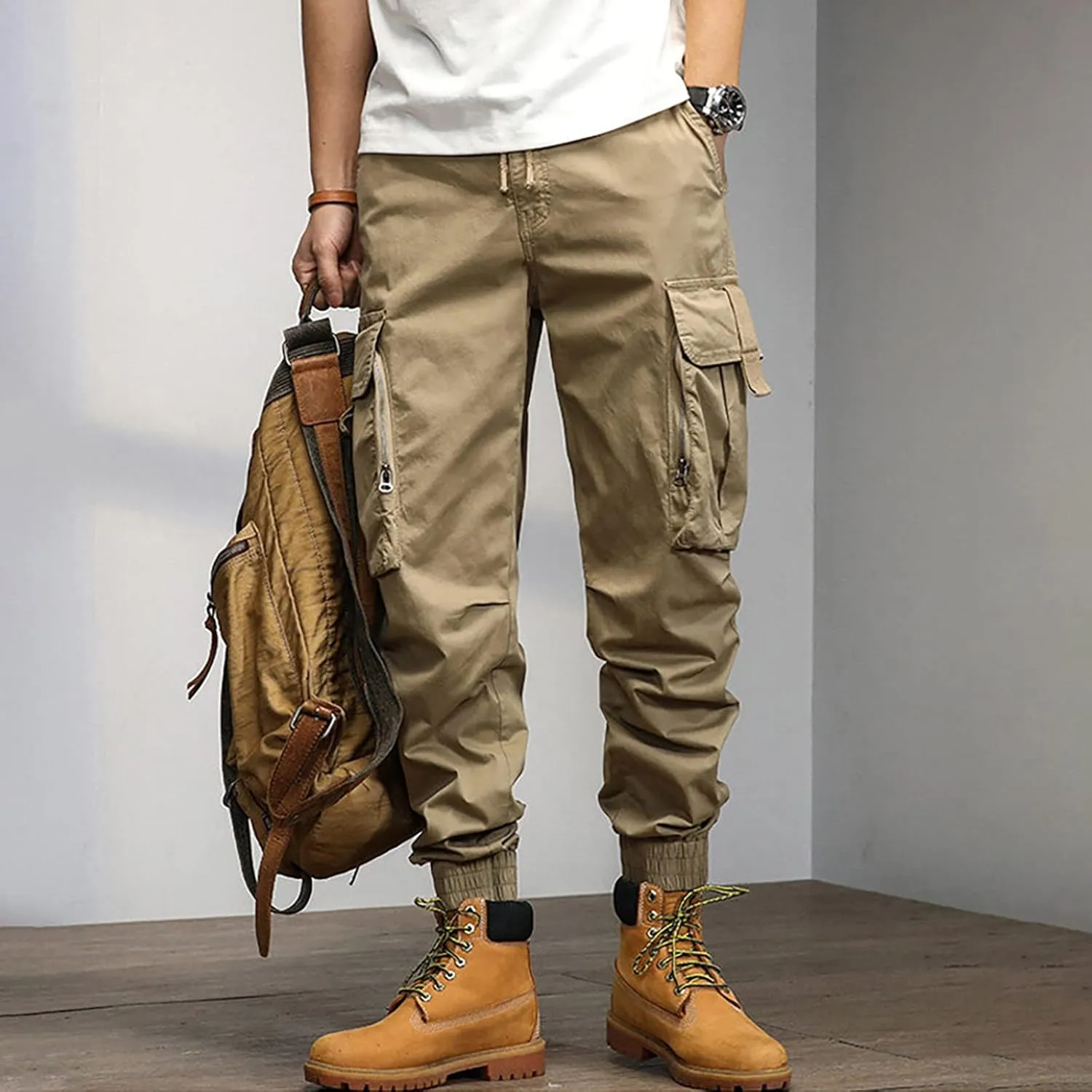 Cargo Sweatpants for Men Pockets Men's Hiking Cargo Straight Leg Sweatpants Stretch Elastic Waist Jogger Sports Pants