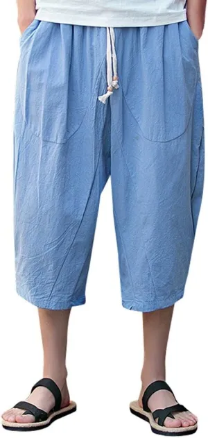 Casual Pants for Mens Linen Pants Relaxed-Fit Beach Trousers Summer Yoga Pants Drawstring Elastic Waist Pants