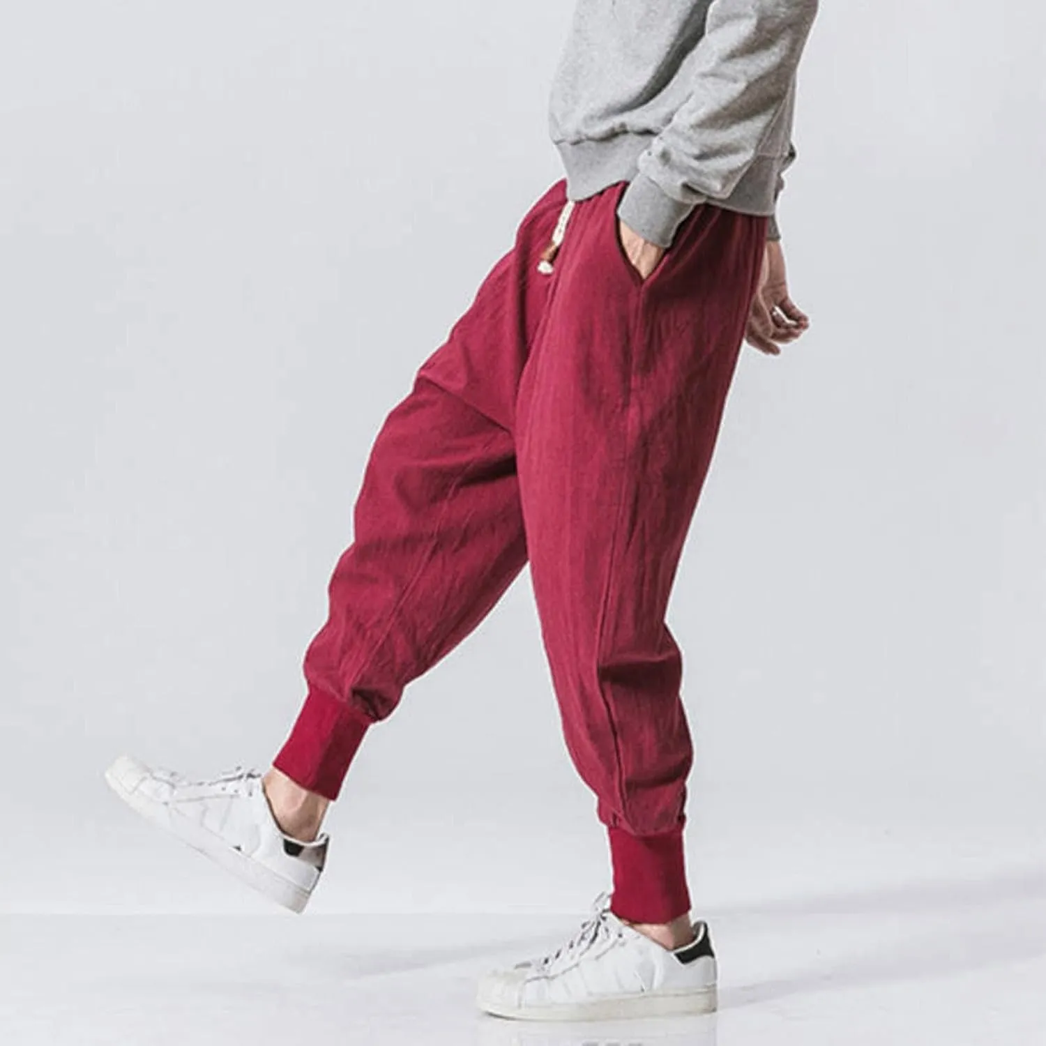 Casual Pants for Mens Linen Pants Summer Beach Trousers Drawstring Yoga Pants Loose Fit Elastic Waist Pants