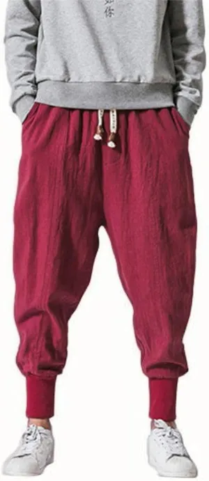 Casual Pants for Mens Linen Pants Summer Beach Trousers Drawstring Yoga Pants Loose Fit Elastic Waist Pants
