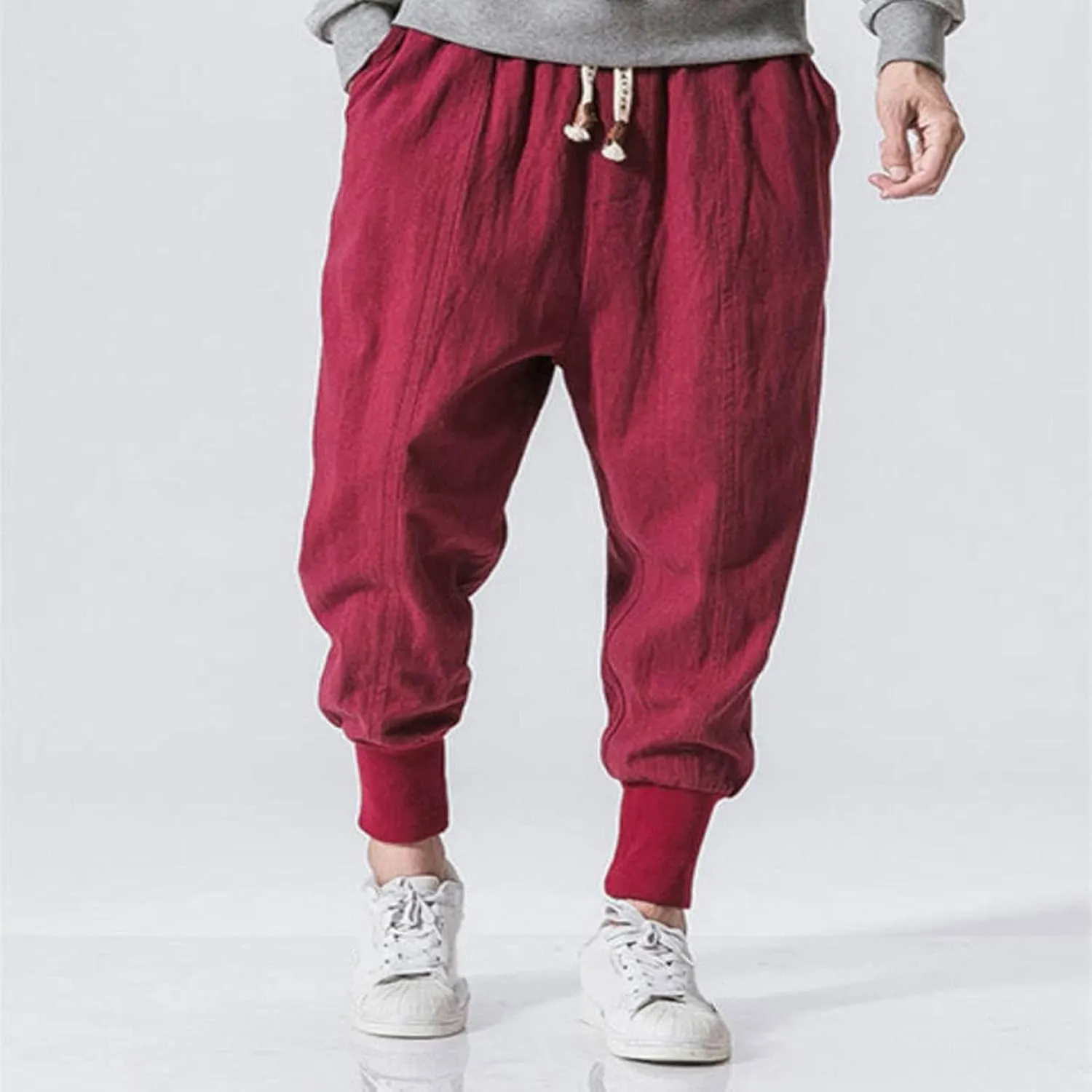 Casual Pants for Mens Linen Pants Summer Beach Trousers Drawstring Yoga Pants Loose Fit Elastic Waist Pants
