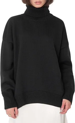 CHARTOU Women Turtleneck Sweater Pullover Fall Knitted Oversized Sweater Knit Top Jumper Knitwear