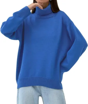 CHARTOU Women Turtleneck Sweater Pullover Fall Knitted Oversized Sweater Knit Top Jumper Knitwear