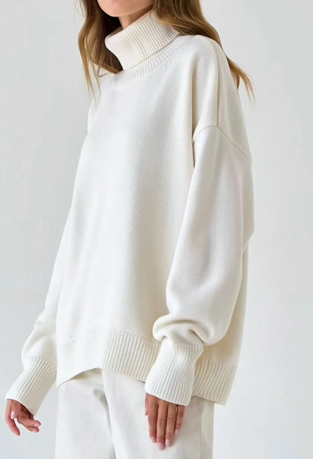 CHARTOU Women Turtleneck Sweater Pullover Fall Knitted Oversized Sweater Knit Top Jumper Knitwear