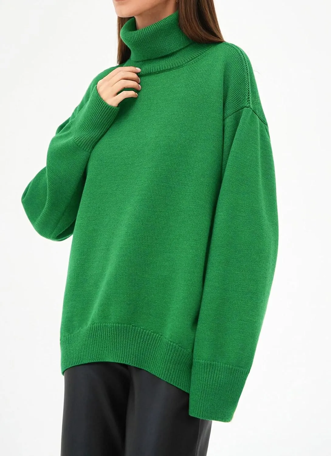 CHARTOU Women Turtleneck Sweater Pullover Fall Knitted Oversized Sweater Knit Top Jumper Knitwear