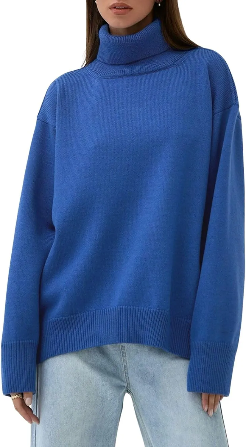 CHARTOU Women Turtleneck Sweater Pullover Fall Knitted Oversized Sweater Knit Top Jumper Knitwear