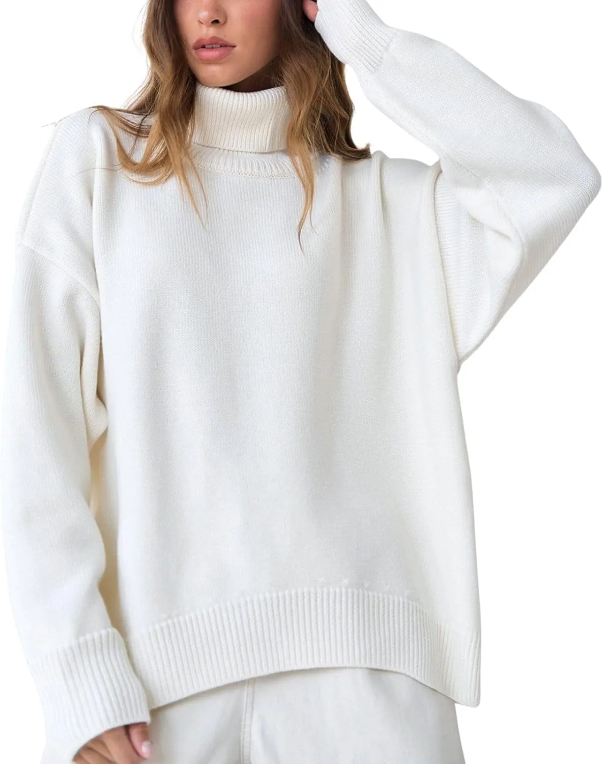 CHARTOU Women Turtleneck Sweater Pullover Fall Knitted Oversized Sweater Knit Top Jumper Knitwear