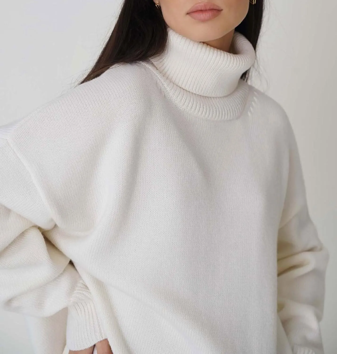 CHARTOU Women Turtleneck Sweater Pullover Fall Knitted Oversized Sweater Knit Top Jumper Knitwear