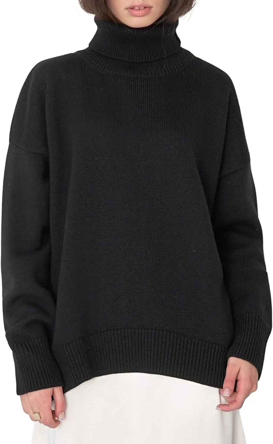 CHARTOU Women Turtleneck Sweater Pullover Fall Knitted Oversized Sweater Knit Top Jumper Knitwear