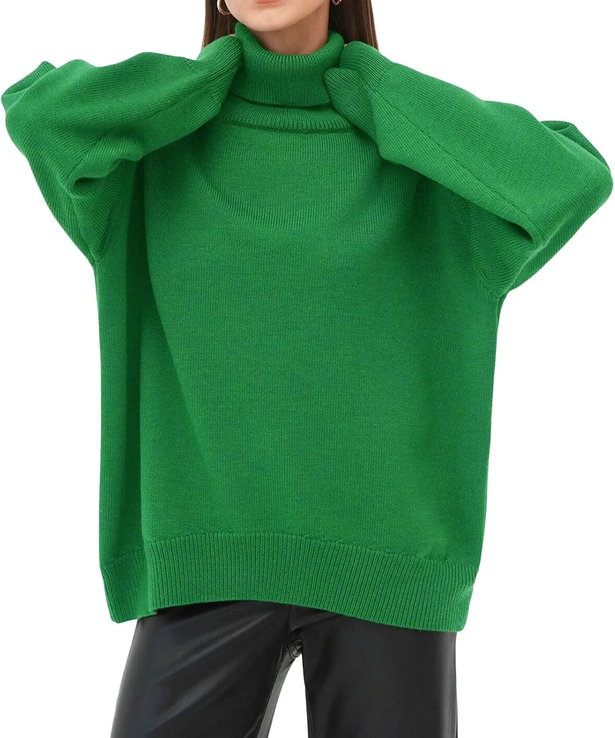 CHARTOU Women Turtleneck Sweater Pullover Fall Knitted Oversized Sweater Knit Top Jumper Knitwear