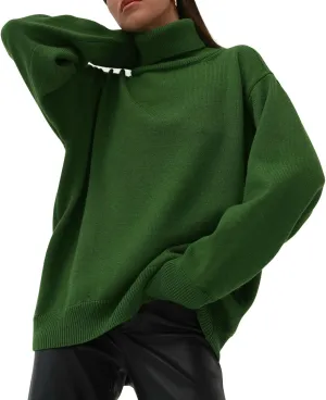 CHARTOU Women Turtleneck Sweater Pullover Fall Knitted Oversized Sweater Knit Top Jumper Knitwear