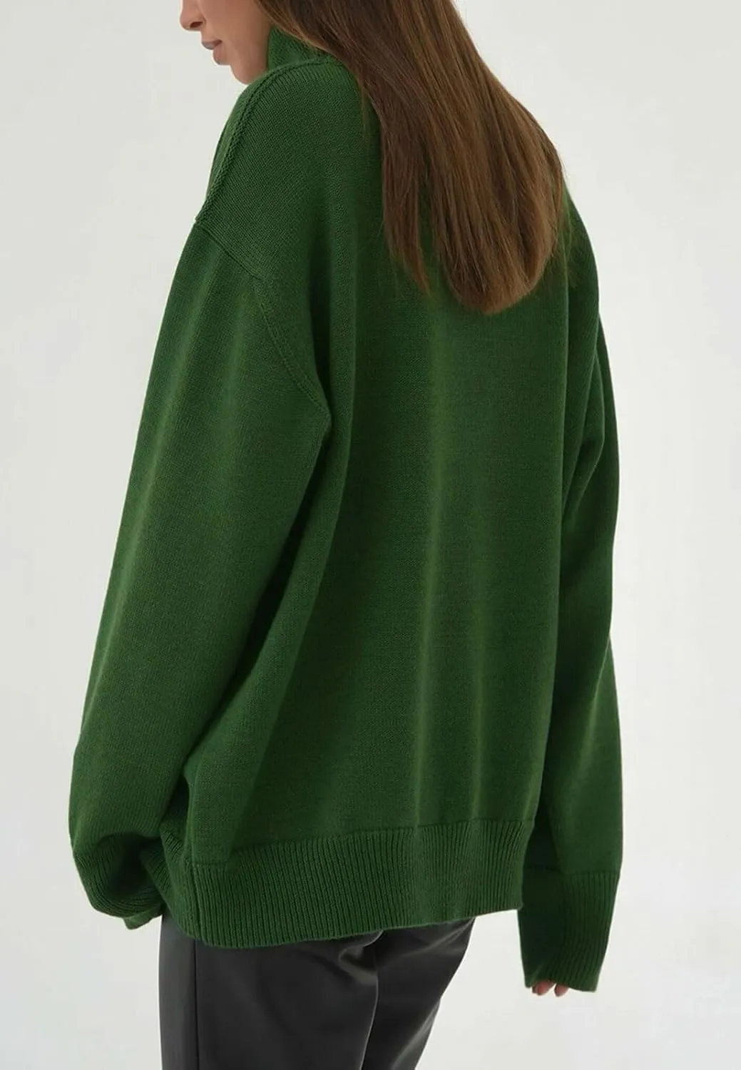 CHARTOU Women Turtleneck Sweater Pullover Fall Knitted Oversized Sweater Knit Top Jumper Knitwear