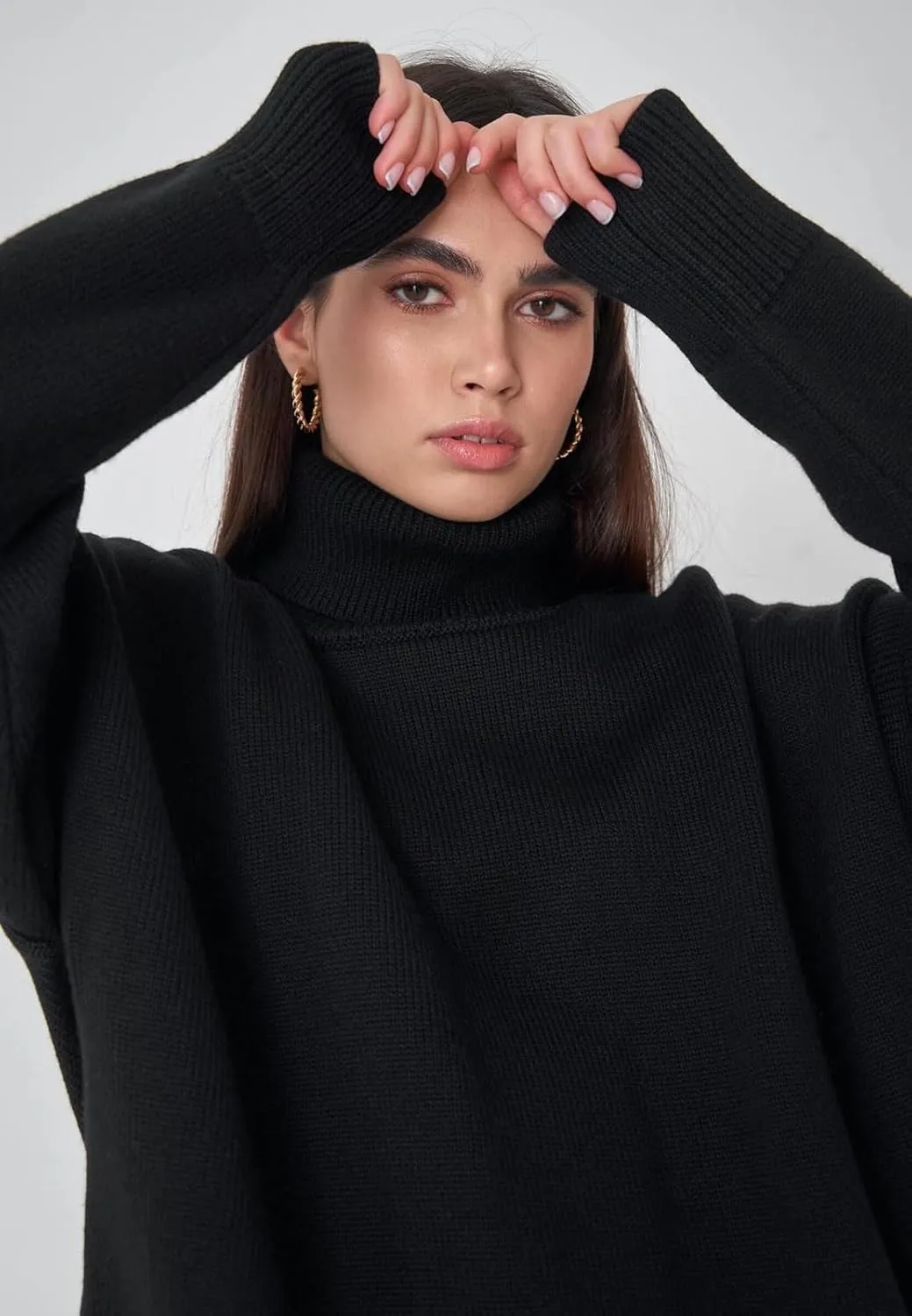 CHARTOU Women Turtleneck Sweater Pullover Fall Knitted Oversized Sweater Knit Top Jumper Knitwear