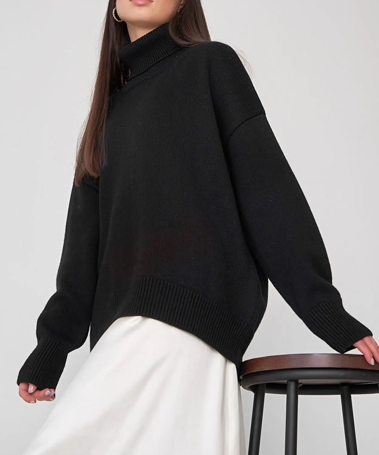 CHARTOU Women Turtleneck Sweater Pullover Fall Knitted Oversized Sweater Knit Top Jumper Knitwear