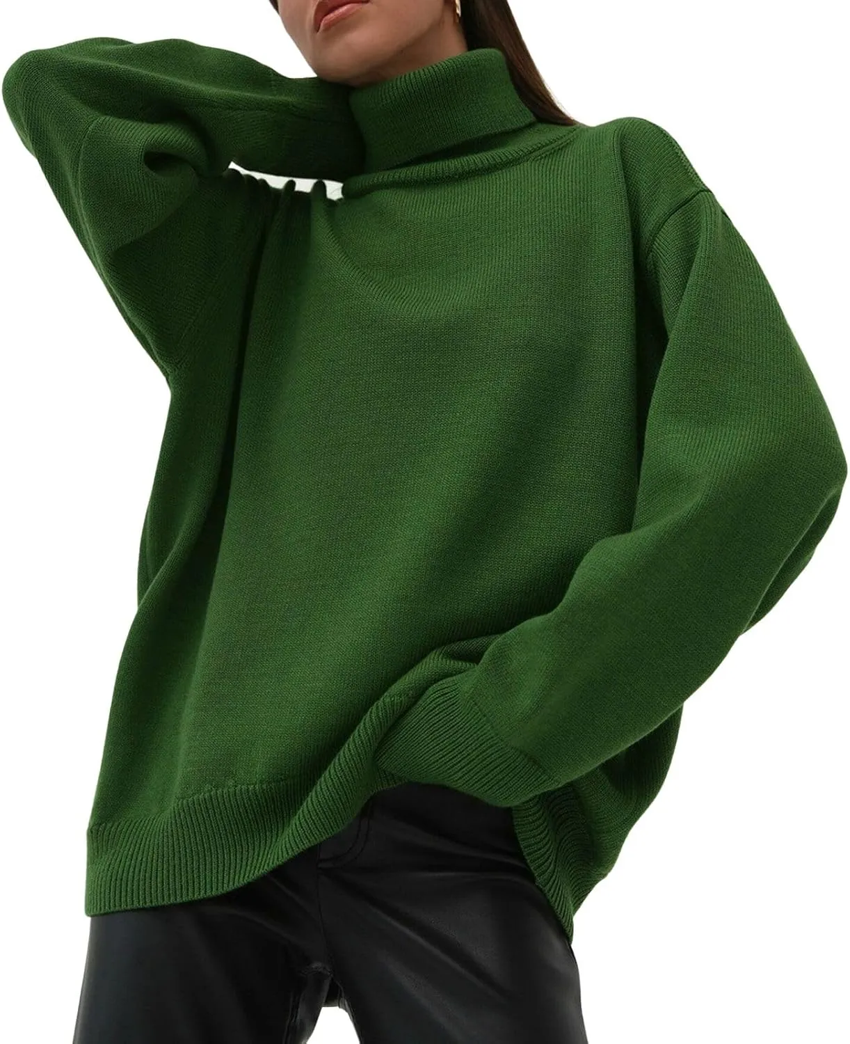 CHARTOU Women Turtleneck Sweater Pullover Fall Knitted Oversized Sweater Knit Top Jumper Knitwear