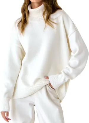 CHARTOU Women Turtleneck Sweater Pullover Fall Knitted Oversized Sweater Knit Top Jumper Knitwear