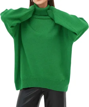 CHARTOU Women Turtleneck Sweater Pullover Fall Knitted Oversized Sweater Knit Top Jumper Knitwear