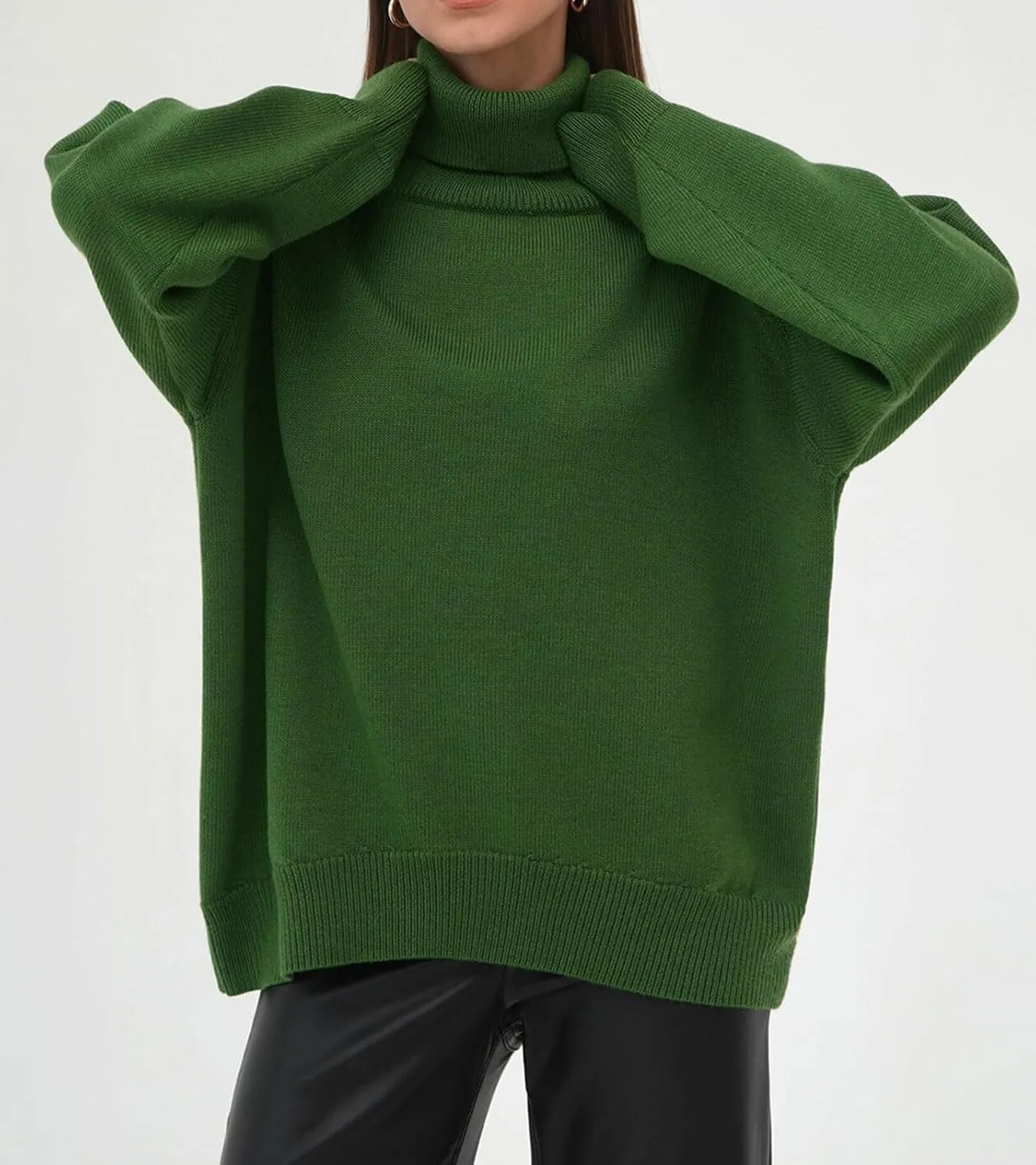 CHARTOU Women Turtleneck Sweater Pullover Fall Knitted Oversized Sweater Knit Top Jumper Knitwear