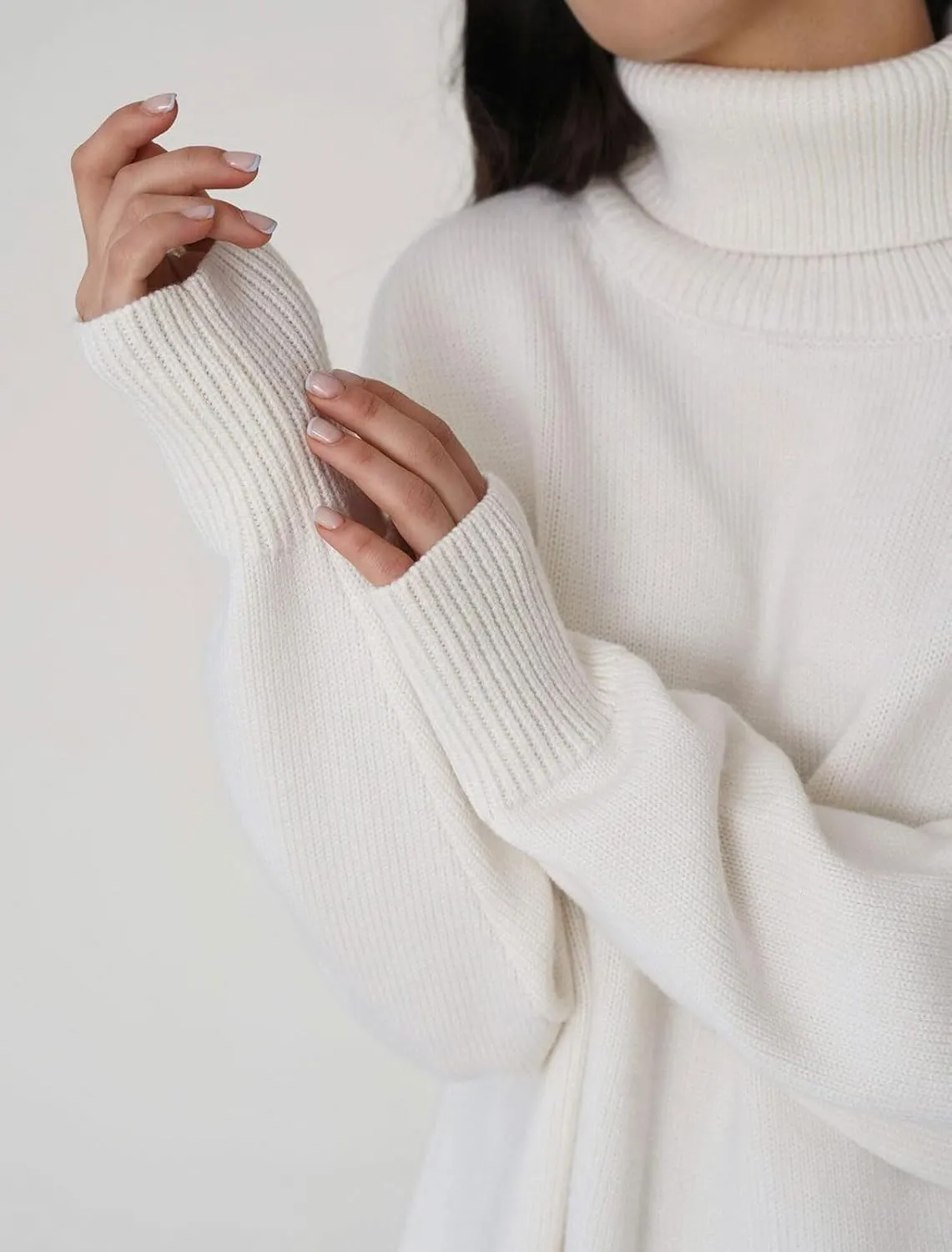 CHARTOU Women Turtleneck Sweater Pullover Fall Knitted Oversized Sweater Knit Top Jumper Knitwear