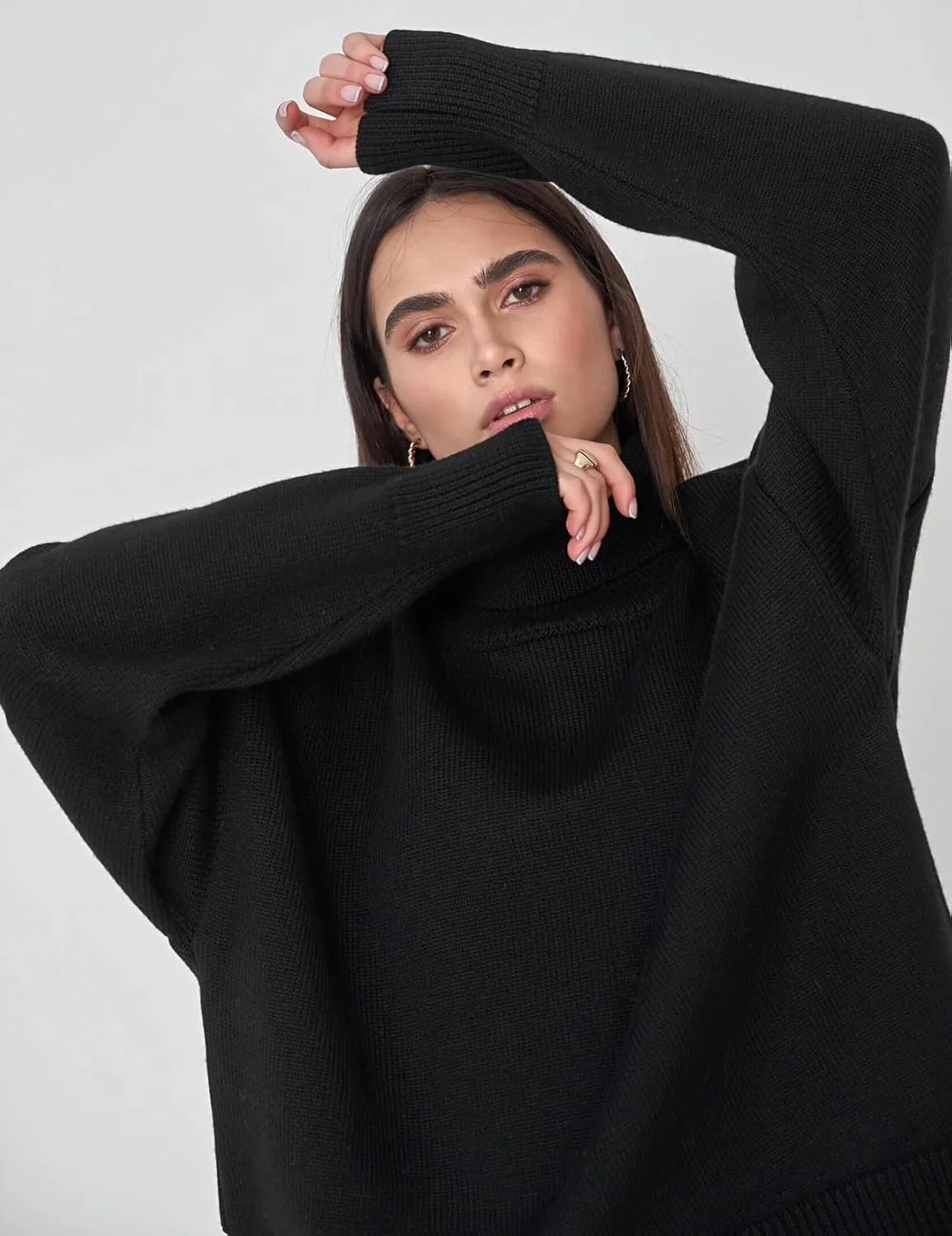 CHARTOU Women Turtleneck Sweater Pullover Fall Knitted Oversized Sweater Knit Top Jumper Knitwear