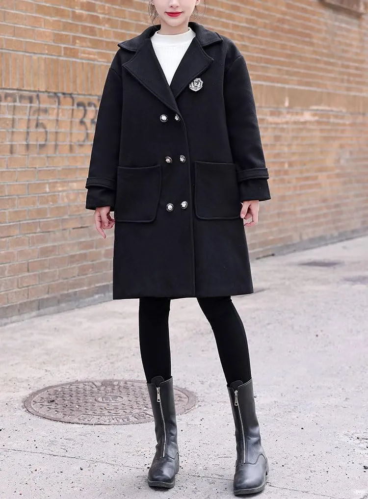 chouyatou Women's Elegant Notched Lapel Double Breasted Wool Blend Trench Pea Coat with Pockets