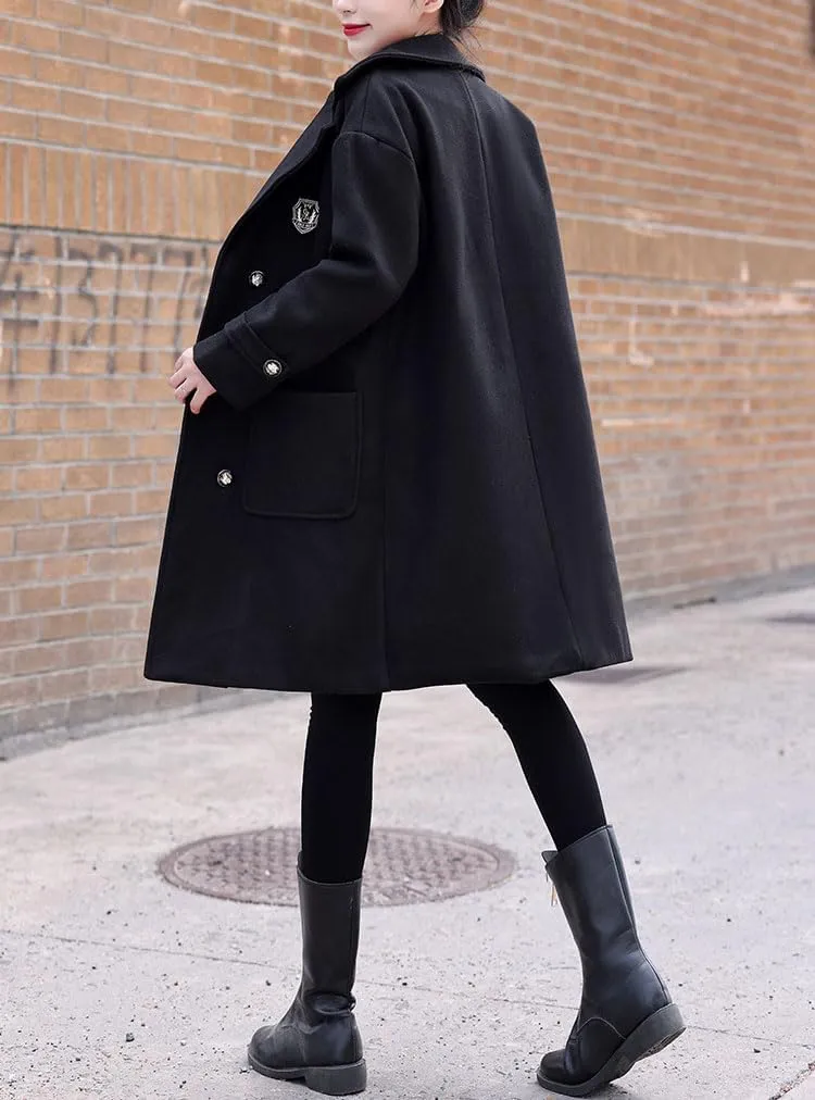 chouyatou Women's Elegant Notched Lapel Double Breasted Wool Blend Trench Pea Coat with Pockets