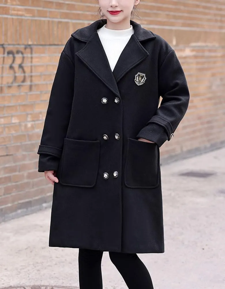 chouyatou Women's Elegant Notched Lapel Double Breasted Wool Blend Trench Pea Coat with Pockets
