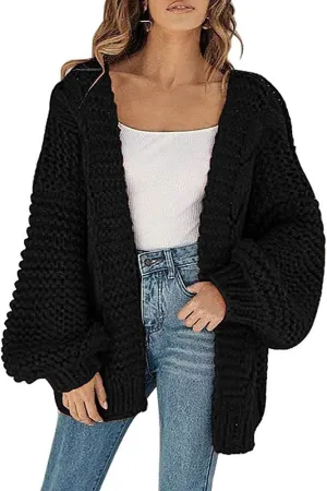 Cicy Bell Women's Open Front Chunky Knit Cardigan Loose Lantern Sleeve Oversized Sweater Coats