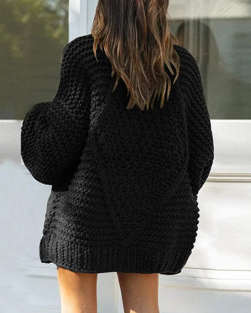 Cicy Bell Women's Open Front Chunky Knit Cardigan Loose Lantern Sleeve Oversized Sweater Coats
