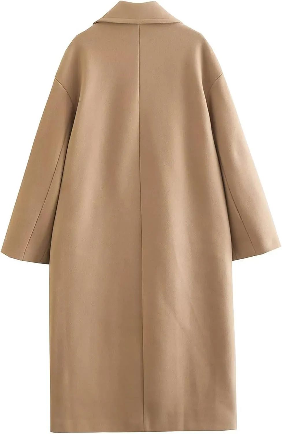 Coats for Women Casual Notched Lapel Collar Double-Breasted Winter Trench Coat Elegant Solid Long Sleeve Wool Coat