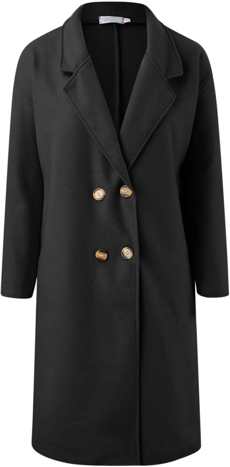 cooki Trench Coat for Women 2023 Women Winter Wool Blend Camel Mid-Long Coat Notch Double-Breasted Lapel Jacket Warm Outwear