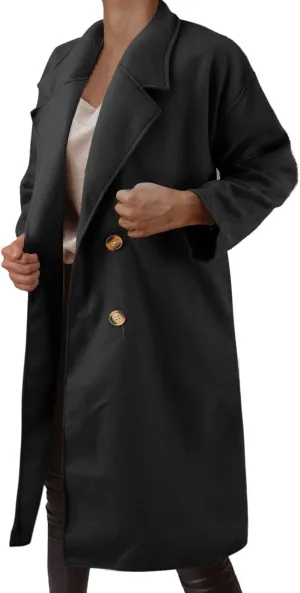 cooki Trench Coat for Women 2023 Women Winter Wool Blend Camel Mid-Long Coat Notch Double-Breasted Lapel Jacket Warm Outwear