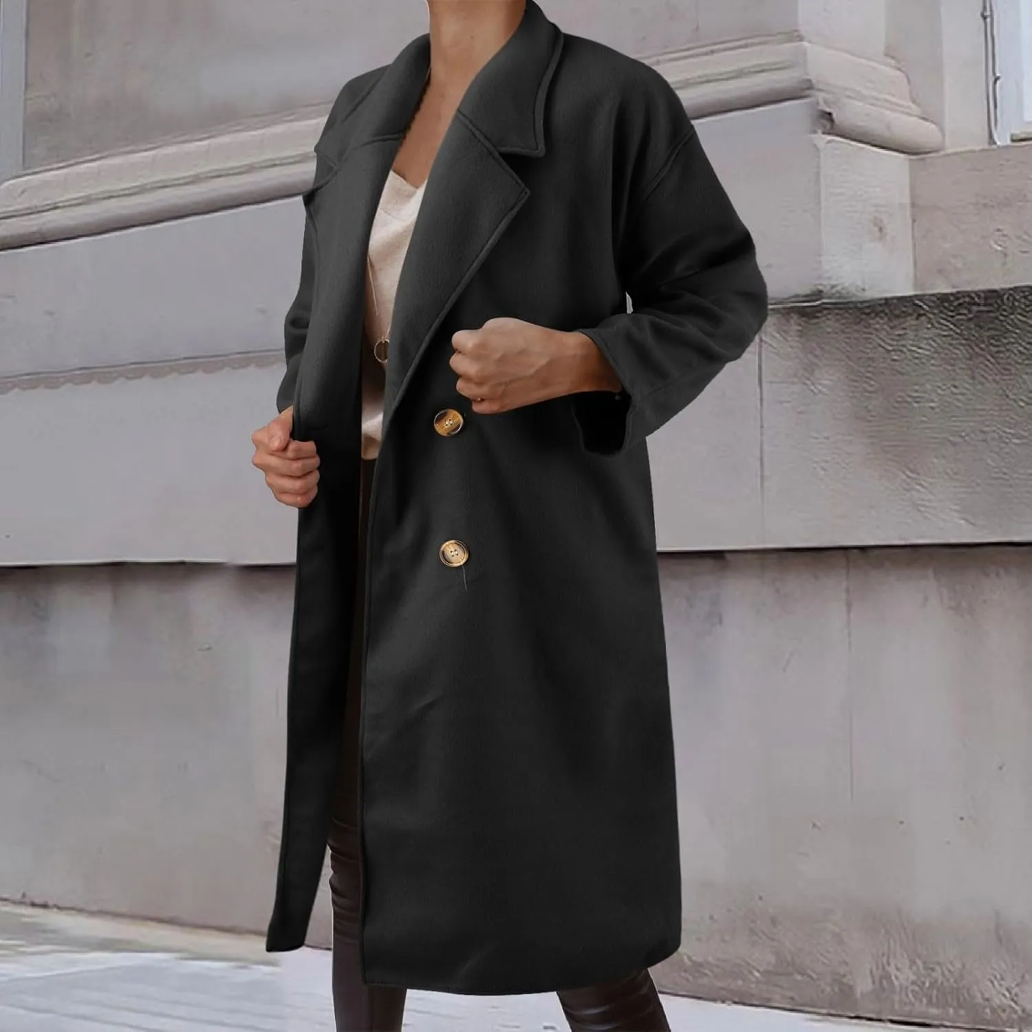 cooki Trench Coat for Women 2023 Women Winter Wool Blend Camel Mid-Long Coat Notch Double-Breasted Lapel Jacket Warm Outwear