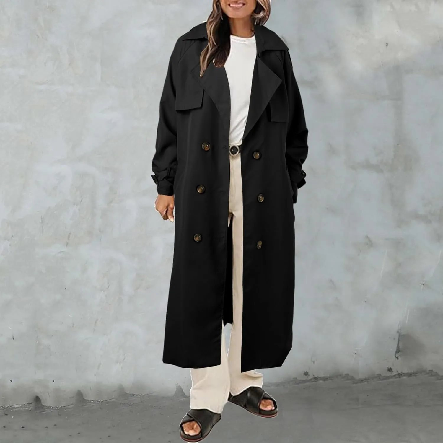 cooki Winter Coats for Women 2023 Trendy Womens Oversized Long Trench Coat Double Breasted Lapel Windproof Overcoat with Belt