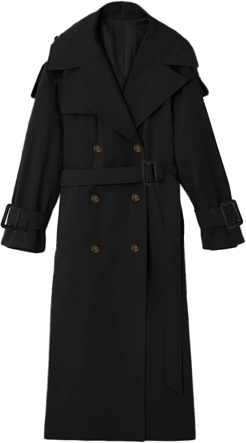 cooki Winter Coats for Women 2023 Trendy Womens Oversized Long Trench Coat Double Breasted Lapel Windproof Overcoat with Belt