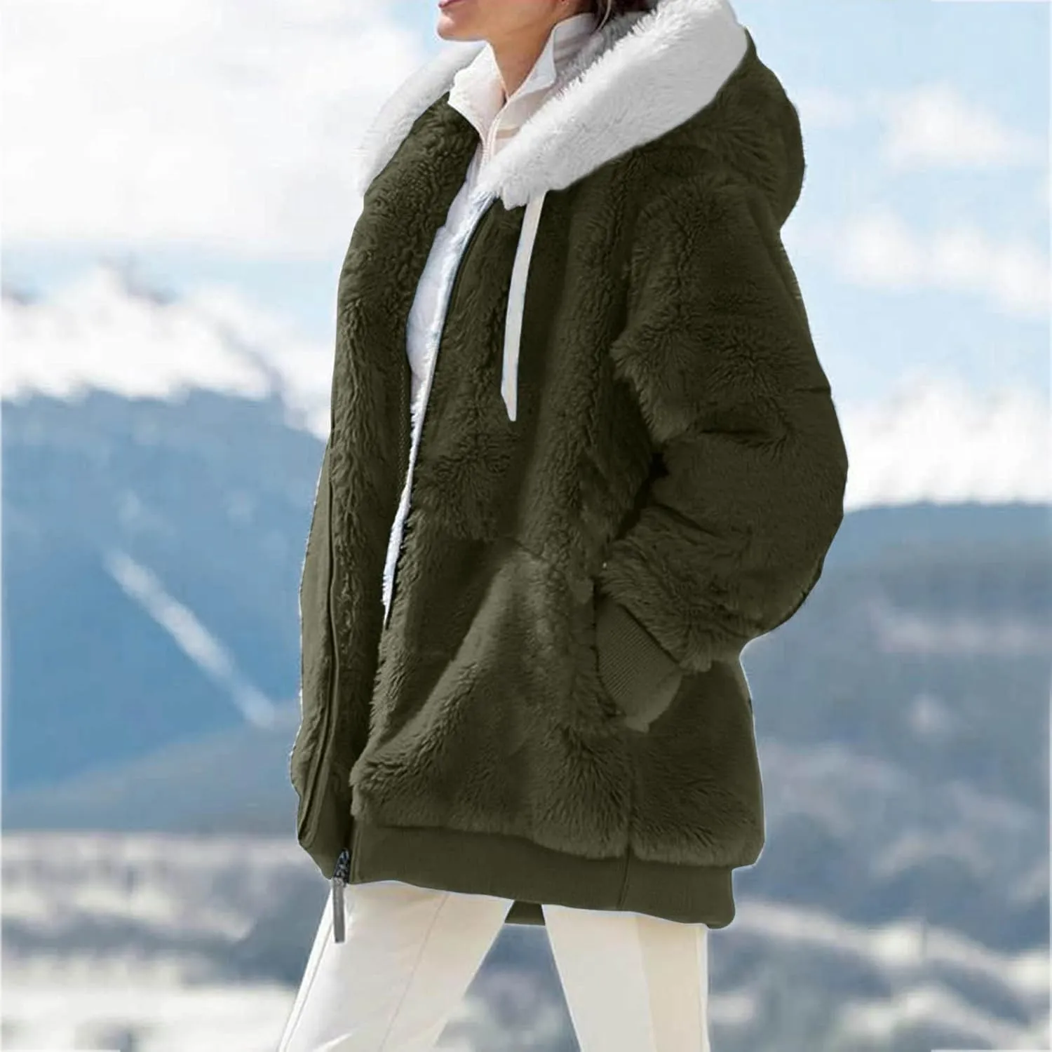 cooki Winter Coats for Women 2023 Warm Sherpa Fleece Lined Distressed Jackets Hooded Parka Faux Suede Peacoat Outerwear