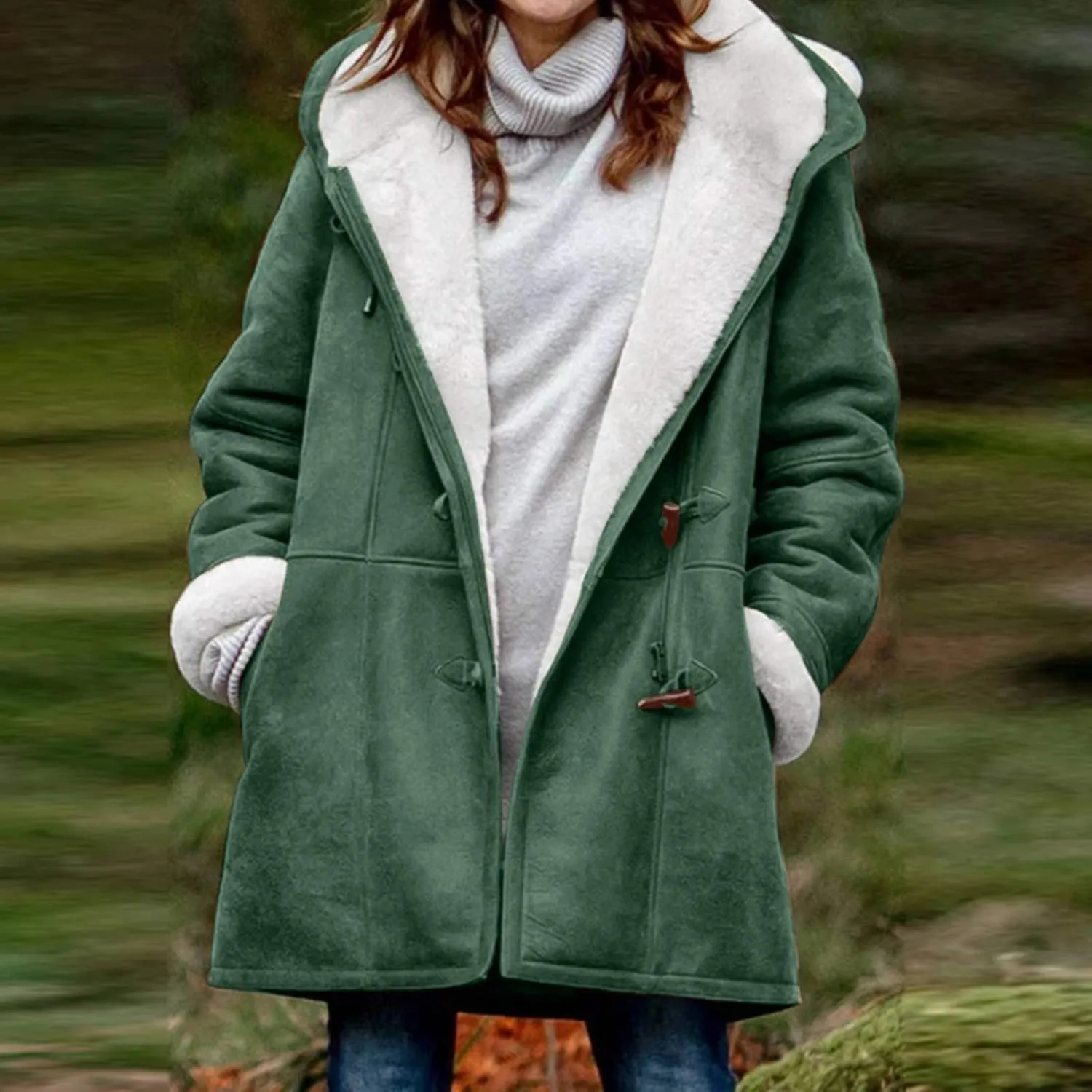 cooki Winter Coats for Women 2023 Warm Sherpa Fleece Lined Distressed Jackets Hooded Parka Faux Suede Peacoat Outerwear