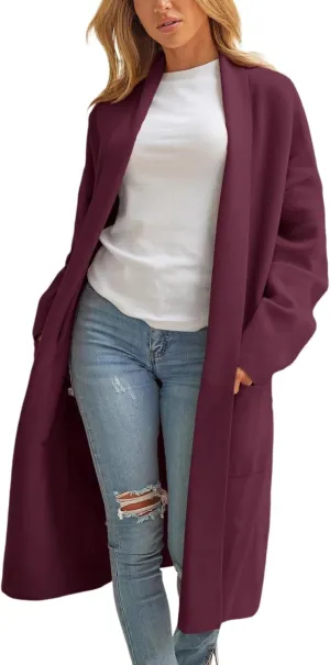 cooki Womens Coats Winter Sweater Cardigan Sweater Open Front Coats Wool Blend Trench Coats Casual Overcoats Long Soft Jacket