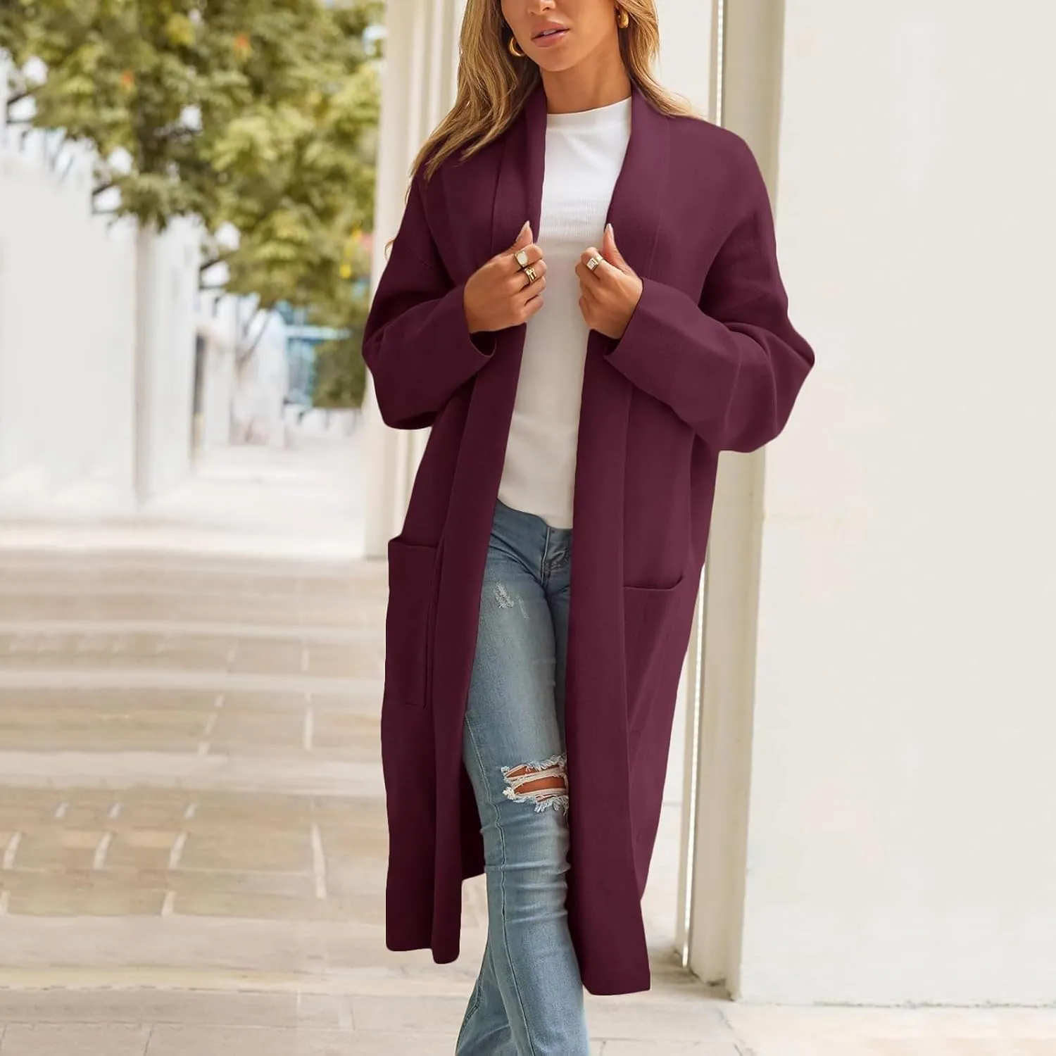 cooki Womens Coats Winter Sweater Cardigan Sweater Open Front Coats Wool Blend Trench Coats Casual Overcoats Long Soft Jacket