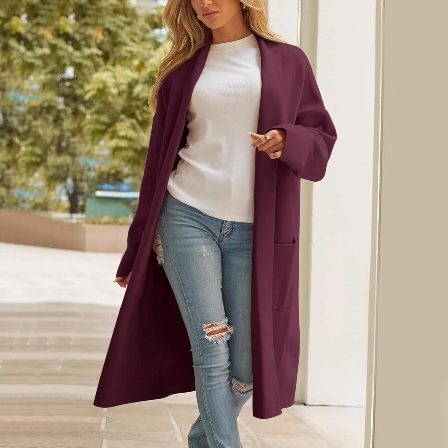 cooki Womens Coats Winter Sweater Cardigan Sweater Open Front Coats Wool Blend Trench Coats Casual Overcoats Long Soft Jacket