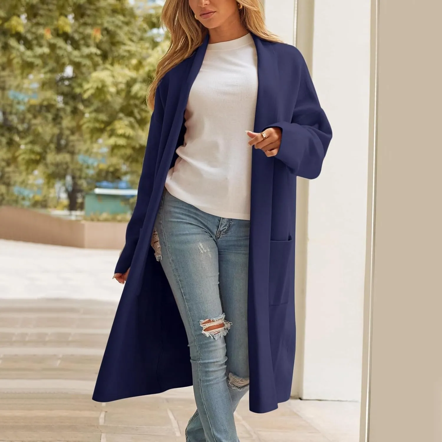 cooki womens winter coats Sweater Cardigan Sweater Open Front Coats Wool Blend Trench Coats Casual Overcoats Long Soft Jacket
