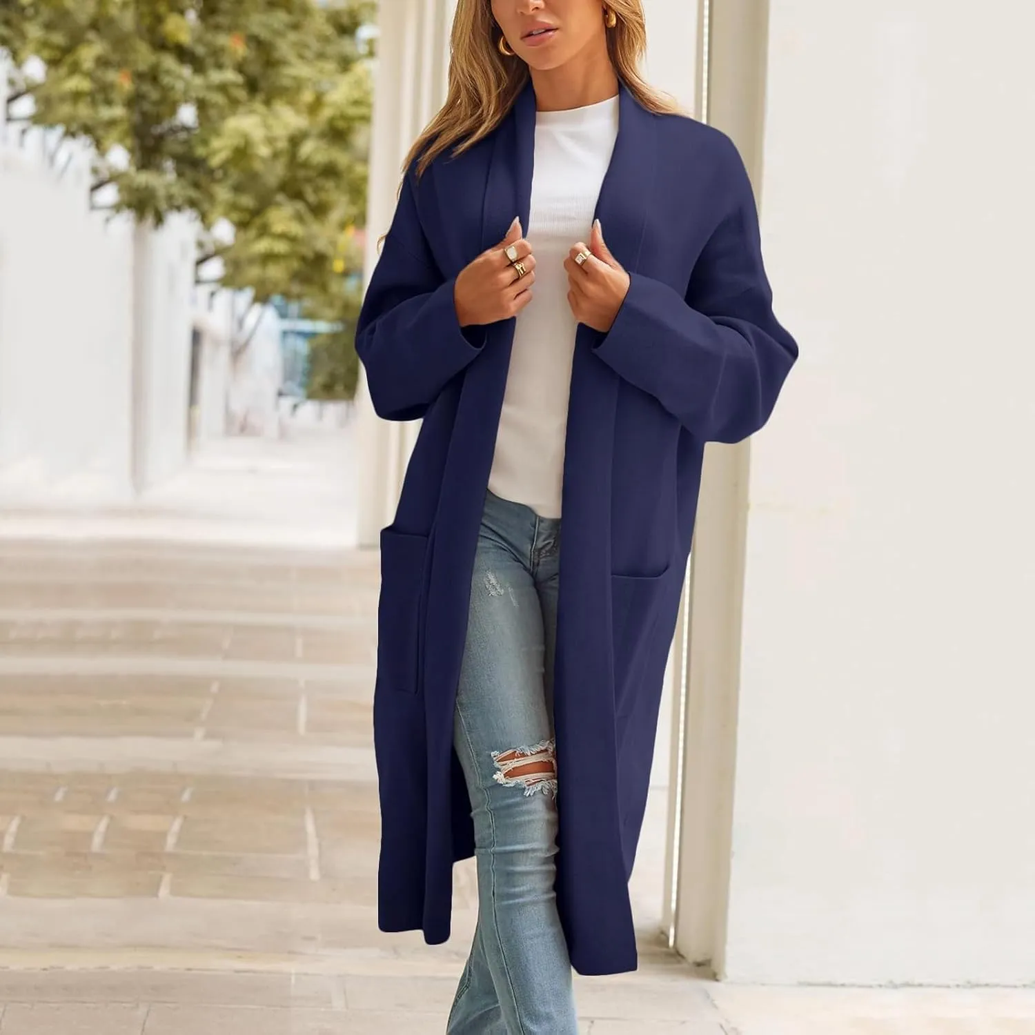 cooki womens winter coats Sweater Cardigan Sweater Open Front Coats Wool Blend Trench Coats Casual Overcoats Long Soft Jacket