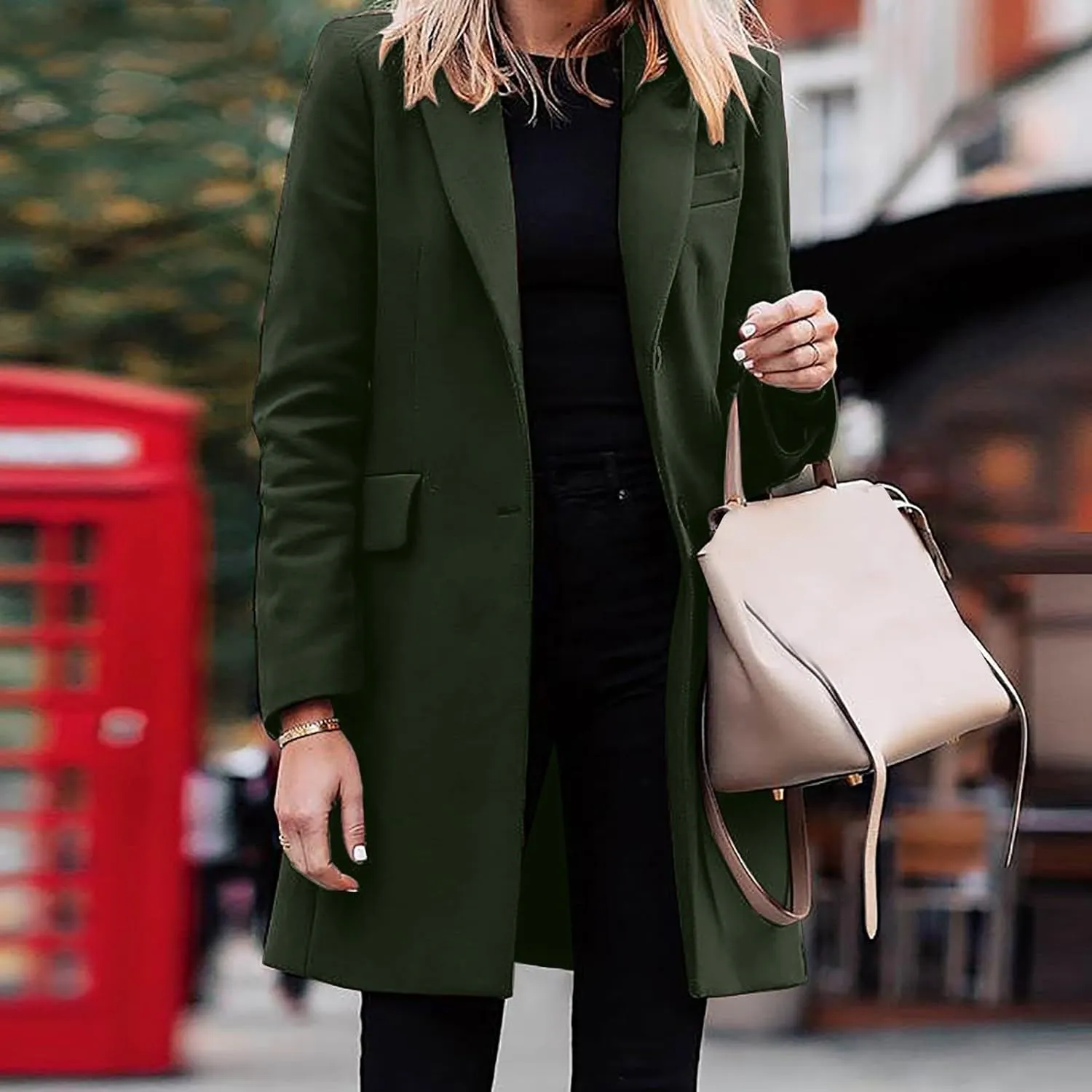 cooki Wool Coats for Women Long Women Fleece Winter Jackets Casual Trench Coats Lapel Collar Button Down Peacoat Overcoat